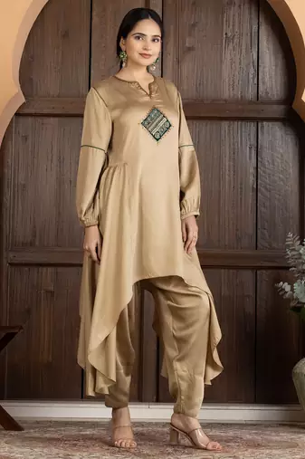 Beige modal hand embroidery kurta set