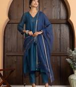 Blue chanderi silk plain kurta set