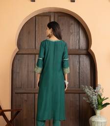 Green art silk plain kurta set