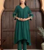 Green art silk plain kurta set