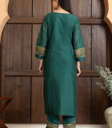 Green chanderi silk plain kurta set