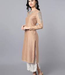 Beige chanderi silk floral print kurta set