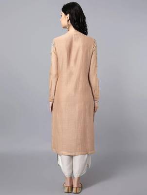Beige chanderi silk floral print kurta set 4
