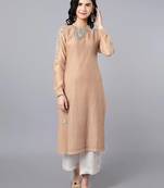 Beige chanderi silk floral print kurta set