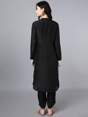 Black chanderi silk sequins work kurta set 2