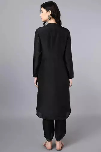 Black chanderi silk sequins work kurta set