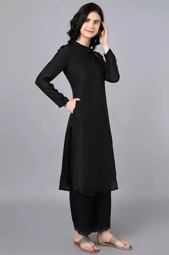 Black chanderi silk sequins work kurta set