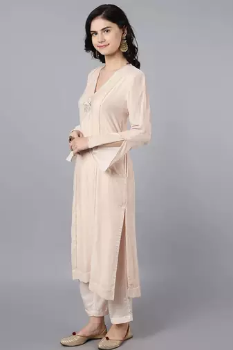 Off white velvet sequins work kurta set