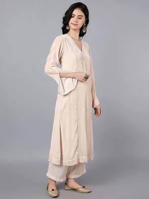 Off white velvet sequins work kurta set 3