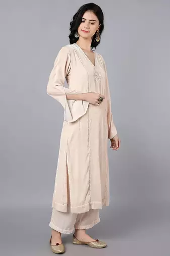 Off white velvet sequins work kurta set