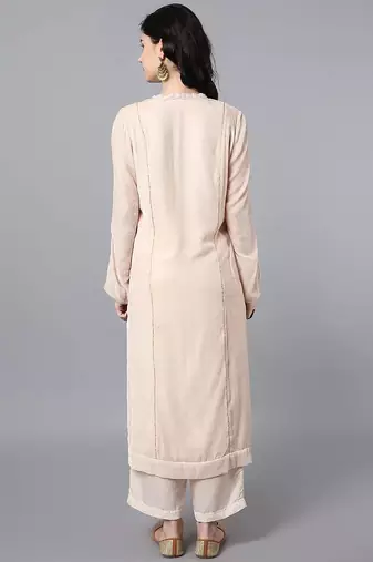 Off white velvet sequins work kurta set