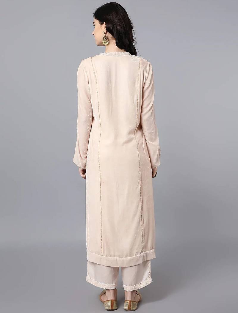 Off white velvet sequins work kurta set