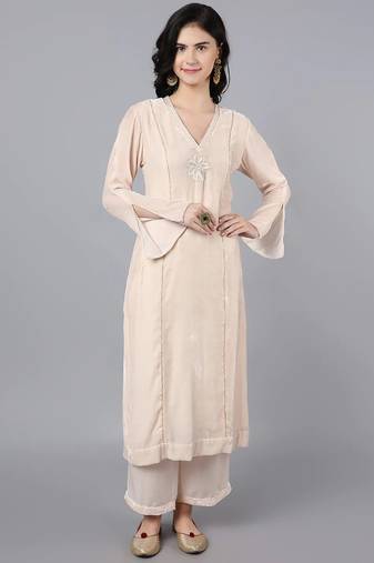 Off white velvet sequins work kurta set