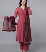 Red chanderi silk plain kurta set