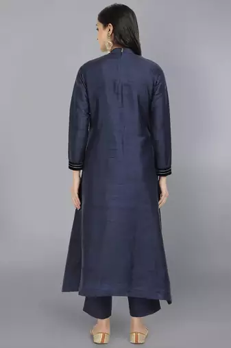 Blue silk plain kurta set