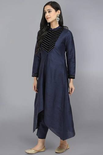 Blue silk plain kurta set