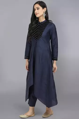 Blue silk plain kurta set