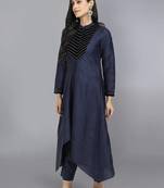 Blue silk plain kurta set