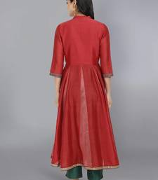 Red silk plain kurta set