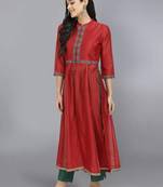 Red silk plain kurta set