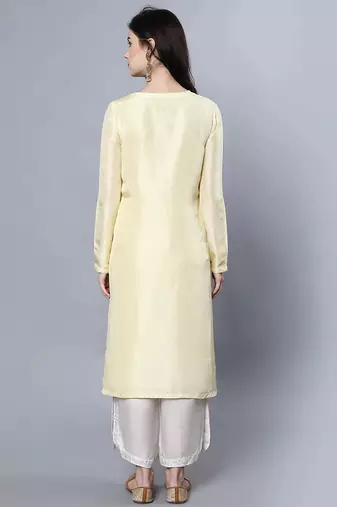Yellow chanderi silk plain kurta set