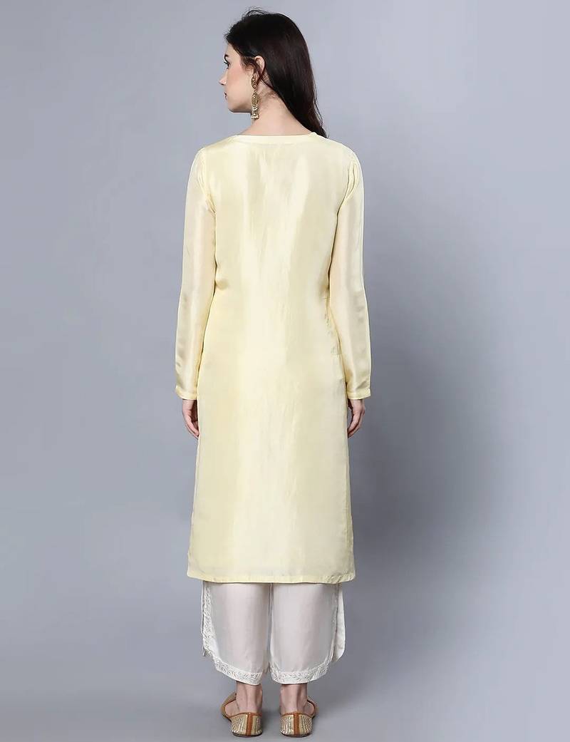 Yellow chanderi silk plain kurta set