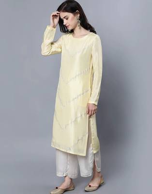 Yellow chanderi silk plain kurta set 3