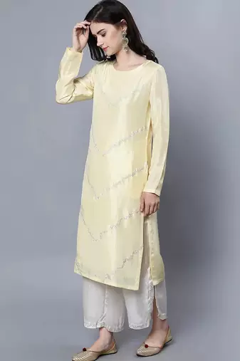 Yellow chanderi silk plain kurta set