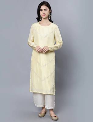 Yellow chanderi silk plain kurta set 1