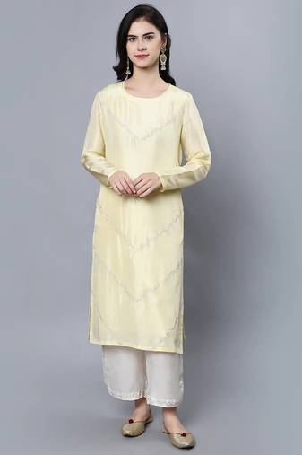 Yellow chanderi silk plain kurta set