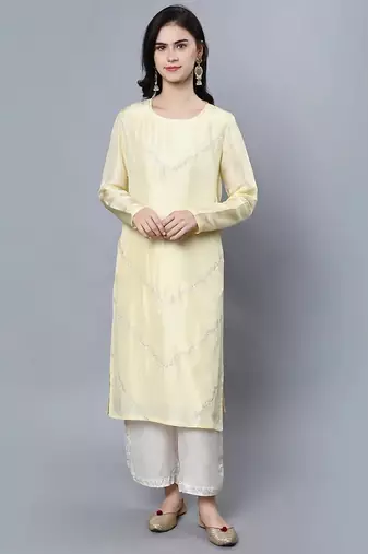 Yellow chanderi silk plain kurta set