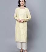 Yellow chanderi silk plain kurta set