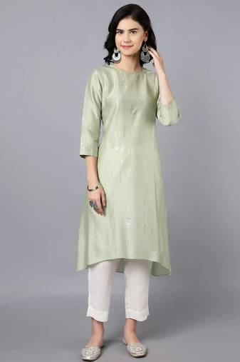 Green chanderi silk plain kurta set