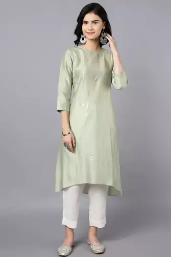 Green chanderi silk plain kurta set
