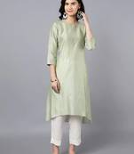 Green chanderi silk plain kurta set