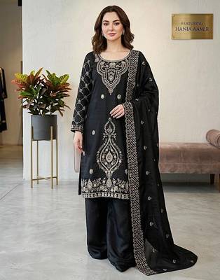 designer party wear gimmy silk top-plazzo and dupatta with heavy embroidery beads work 1