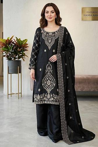 designer party wear gimmy silk top-plazzo and dupatta with heavy embroidery beads work