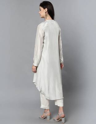 Off white chanderi silk plain kurta set 2