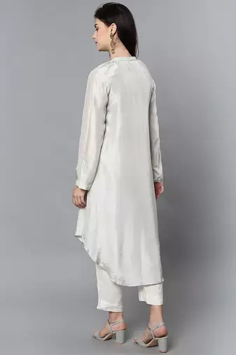 Off white chanderi silk plain kurta set