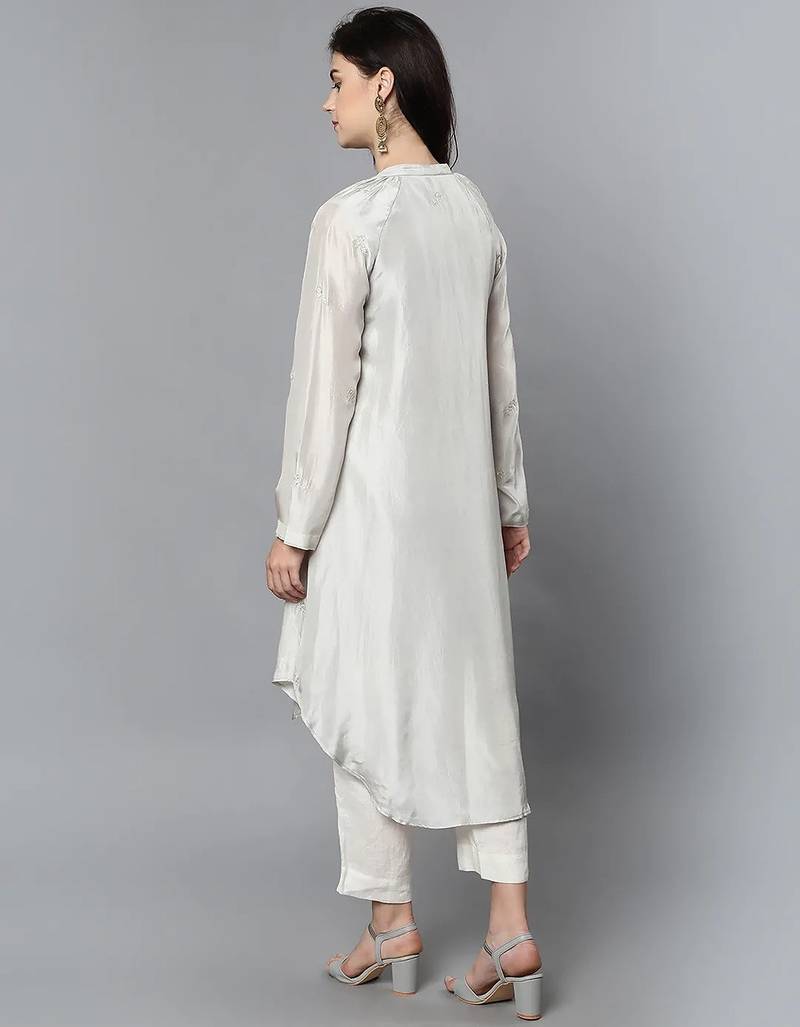 Off white chanderi silk plain kurta set