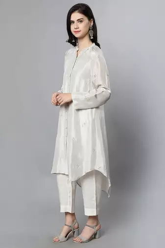 Off white chanderi silk plain kurta set
