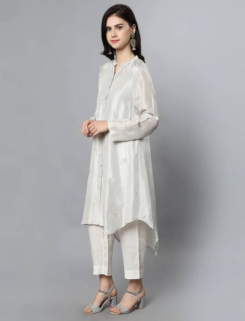 Off white chanderi silk plain kurta set