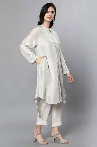 Off white chanderi silk plain kurta set