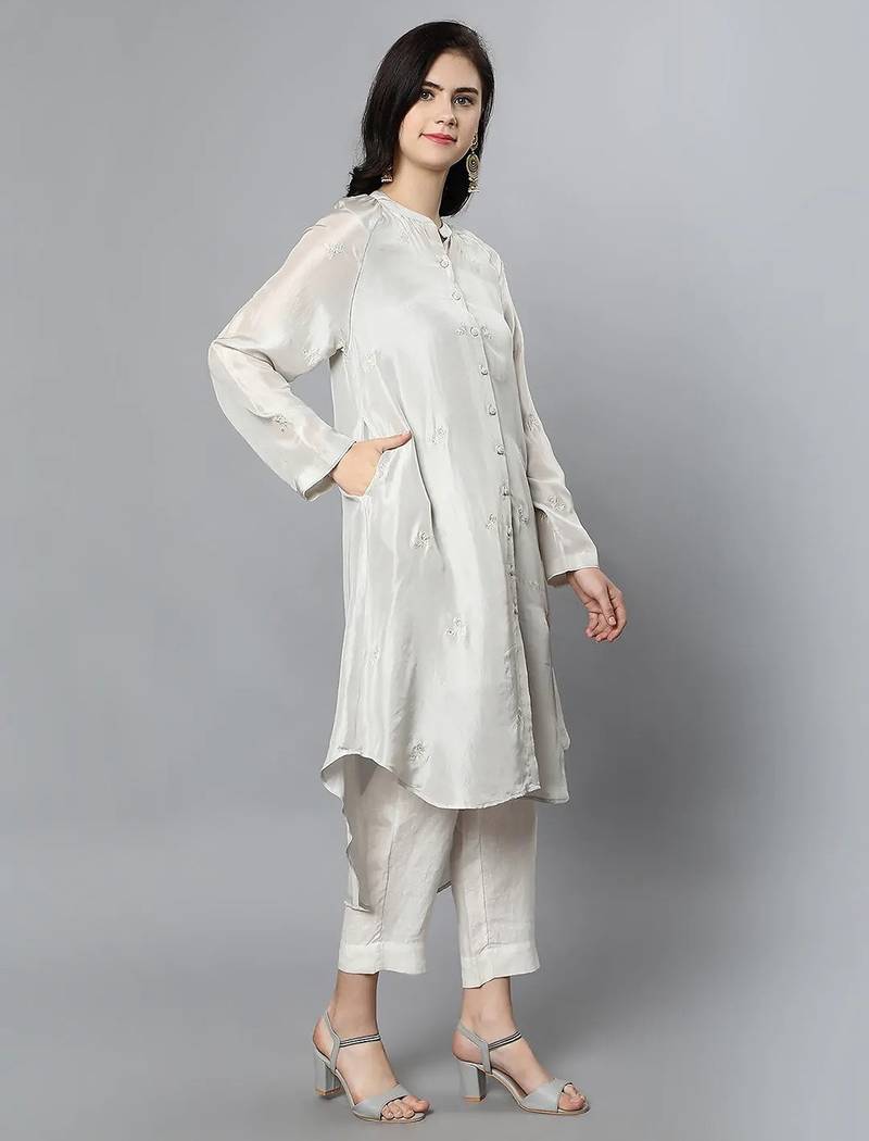 Off white chanderi silk plain kurta set