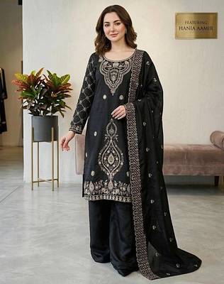 designer party wear gimmy silk top-plazzo and dupatta with heavy embroidery beads work 4