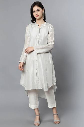 Off white chanderi silk plain kurta set