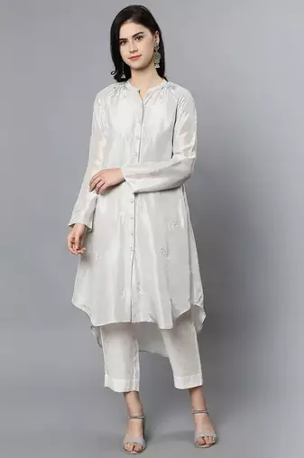 Off white chanderi silk plain kurta set