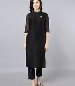 Black silk plain kurta set