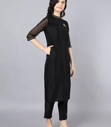 Black chanderi silk plain kurta set