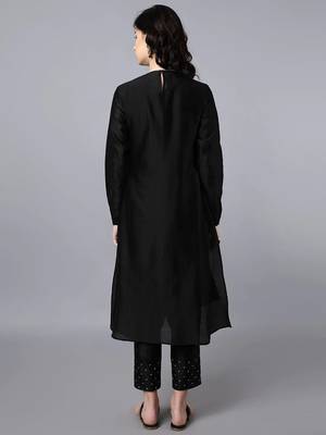Black chanderi silk plain kurta set 3